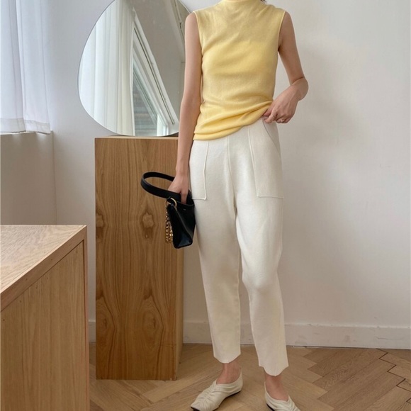 High Waist Wide Leg Ankle-Length Korean Pants - Picture 2 of 4